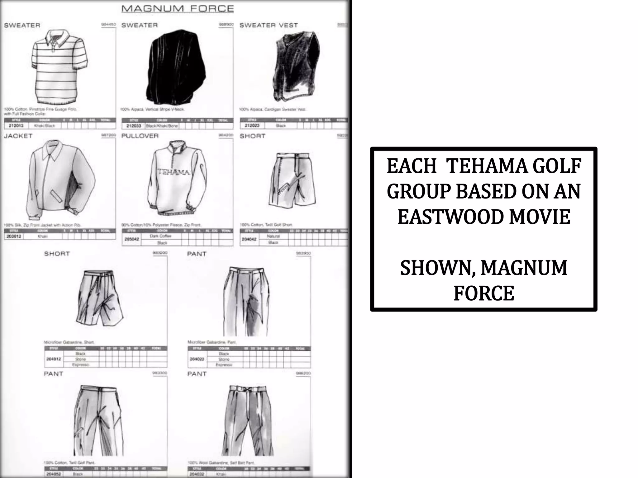 EACH TEHAMA GOLF
GROUP BASED ON AN
EASTWOOD MOVIE
SHOWN, MAGNUM
FORCE
 