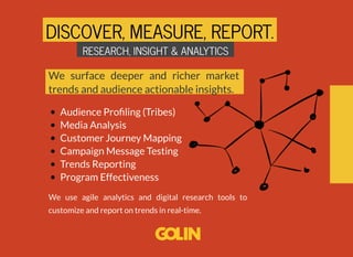 We surface deeper and richer market
trends and audience actionable insights.
RESEARCH, INSIGHT & ANALYTICSRESEARCH, INSIGH...
