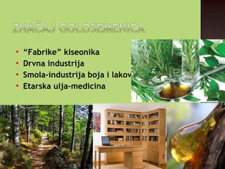 
“Fabrike” kiseonika

Drvna industrija
 Smola-industrija boja i lakova

Etarska ulja-medicina
 