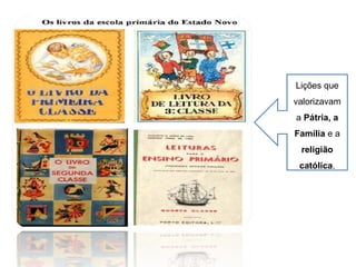 Lições que
valorizavam
a Pátria, a
Família e a
religião
católica.

 