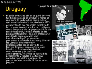 27 de junio de 1973
                                  1 golpe de estado
    Uruguay
 • El golpe de Estado del 27 de junio ...