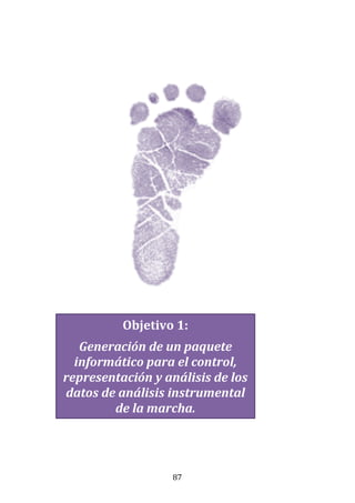 87
Objetivo 1:
Generación de un paquete
informático para el control,
representación y análisis de los
datos de análisis instrumental
de la marcha.
 