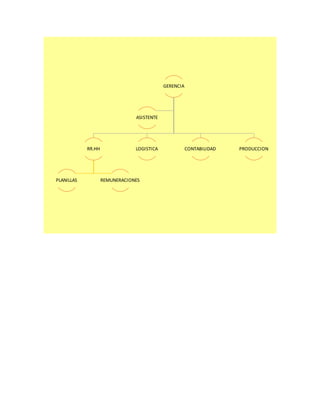 GERENCIA 
RR.HH 
ASISTENTE 
LOGISTICA CONTABILIDAD PRODUCCION 
PLANILLAS REMUNERACIONES 
 