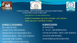 Quality Control In Food For Microbial Quality Control And Testing | PDF