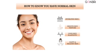 HOW TO KNOW YOU HAVE NORMAL SKIN
HYDRATED SKIN
SMOOTH SKIN
TEXTURE
GOOD SKIN
ELASTICITY
HAPPY &
HEALTHY SKIN
 