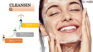 Keeps your skin healthy
and radiant
Helps anti aging
products and treatments
work properly
Cleansingprevents
the production of excess
excess oil
CLEANSIN
G
 