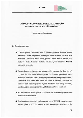 Proposta da UTRAT para a agregação das freguesias em Gondomar.