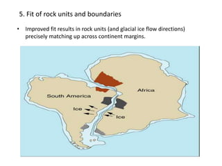 5. Fit of rock units and boundaries
• Improved fit results in rock units (and glacial ice flow directions)
precisely matching up across continent margins.
 