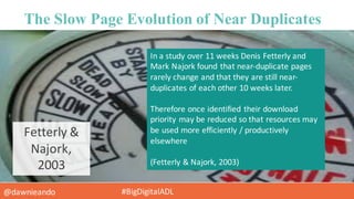@dawnieando #BigDigitalADL
The Slow Page Evolution of Near Duplicates
In	
  a	
  study	
  over	
  11	
  weeks	
  Denis	
  ...