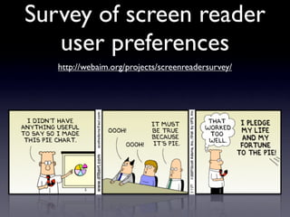 Survey of screen reader
   user preferences
   http://webaim.org/projects/screenreadersurvey/
 