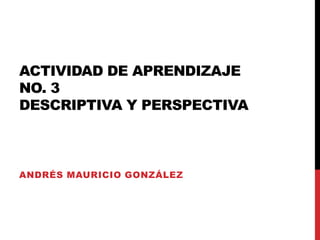 ACTIVIDAD DE APRENDIZAJE
NO. 3
DESCRIPTIVA Y PERSPECTIVA



ANDRÉS MAURICIO GONZÁLEZ
 