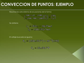 CONVECCION DE PUNTOS: EJEMPLO
Resolviendo este sistema de ecuaciones de la forma:
Se obtiene:
El voltaje buscado es igual a:
 