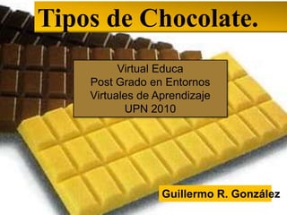 Tipos de Chocolate. Virtual Educa Post Grado en EntornosVirtuales de Aprendizaje UPN 2010 Guillermo R. González 