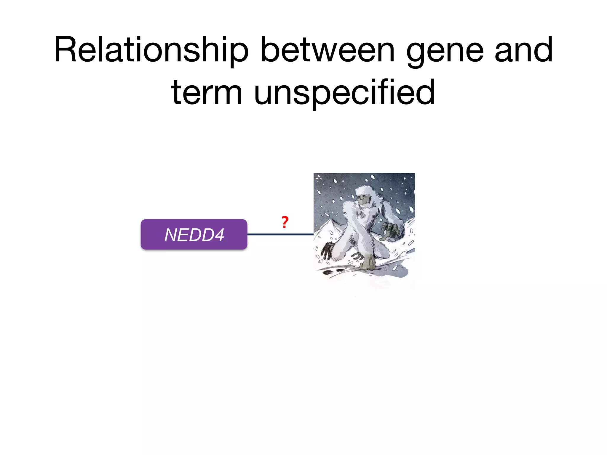Relationship between gene and
term unspecified
NEDD4 GO:0006298
?
 