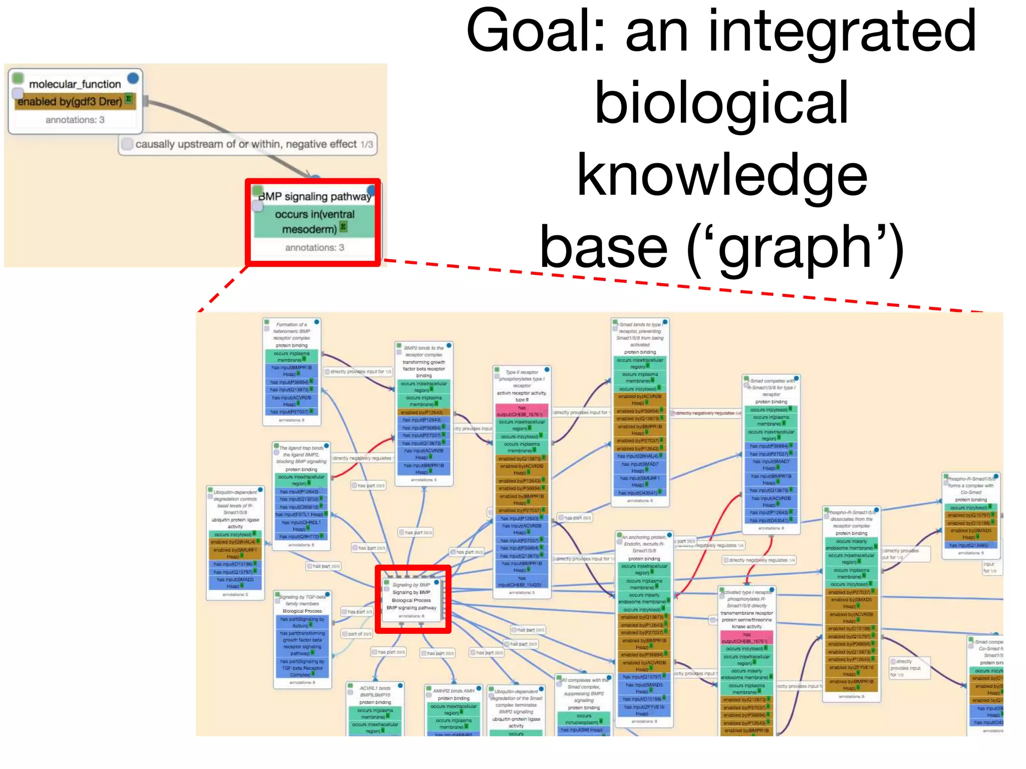 Goal: an integrated
biological
knowledge
base (‘graph’)
 