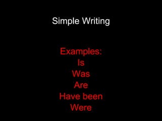 Simple Writing Examples: Is Was Are Have been Were 