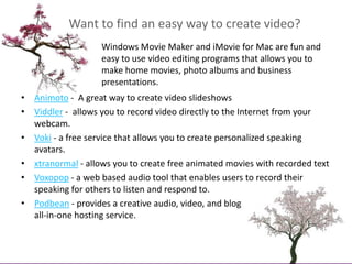 Want to find an easy way to create video?<br />Windows Movie Maker and iMovie for Mac are fun and easy to use video editin...