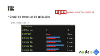PM2
• Gestor de processos de aplicações
pm2 describe 0
packages people 'npm install' a lot
 