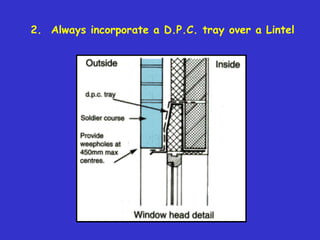 2. Always incorporate a D.P.C. tray over a Lintel