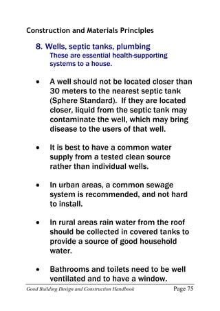 Good Building Design and Construction Handbook Page 75
Construction and Materials Principles
8. Wells, septic tanks, plumb...