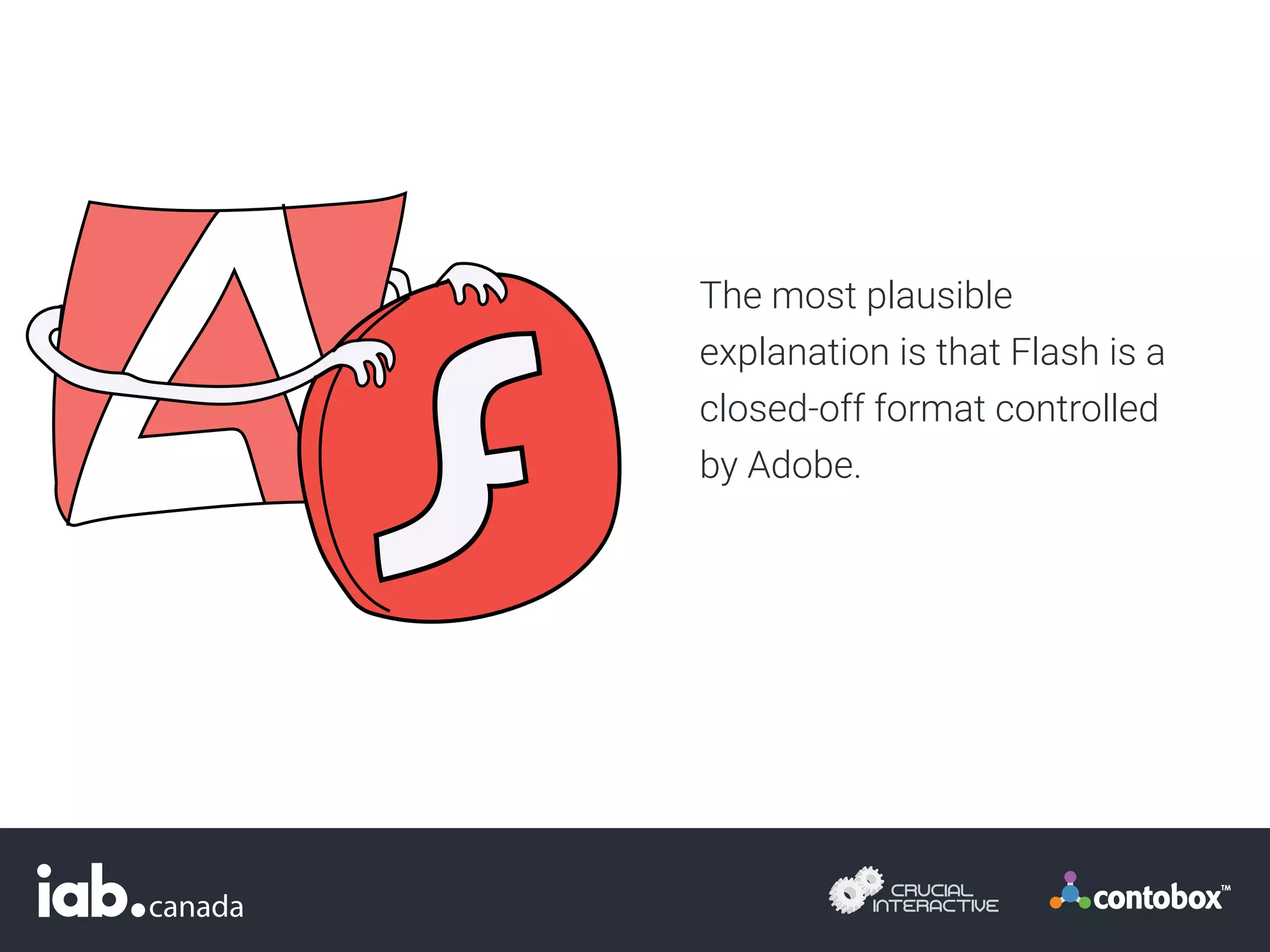 The most plausible
explanation is that Flash is a
closed-off format controlled
by Adobe.
 