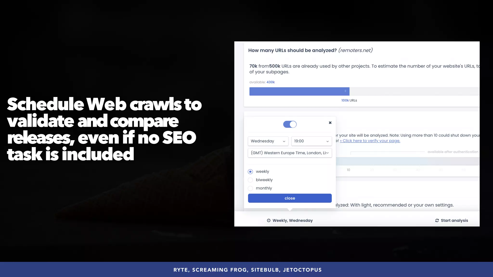 #SEOQUALITY BY @ALEYDA FROM #ORAINTI AT #BRIGHTONSEO
RYTE, SCREAMING FROG, SITEBULB, JETOCTOPUS
ScheduleWebcrawlsto
validate andcompare
releases,evenif noSEO
taskisincluded
 