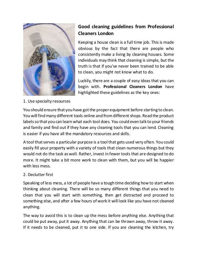Good Cleaning Guidelines From Professional Cleaners London