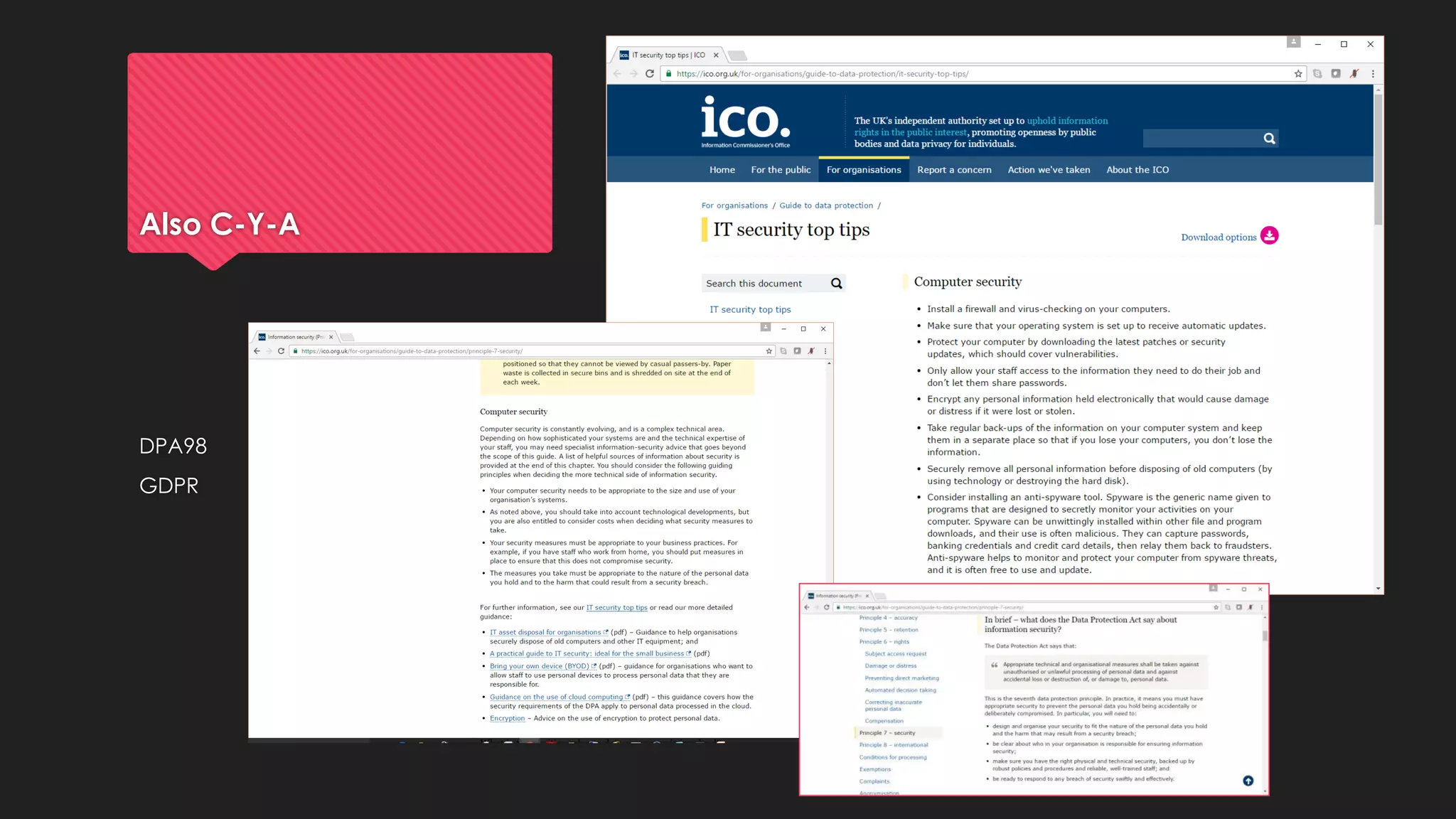 Also C-Y-A
DPA98
GDPR
 