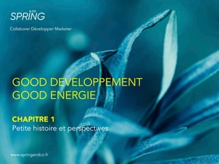 GOOD DEVELOPPEMENT
GOOD ENERGIE
CHAPITRE 1
Petite histoire et perspectives
Collaborer Développer Marketer
www.springandco.fr
 