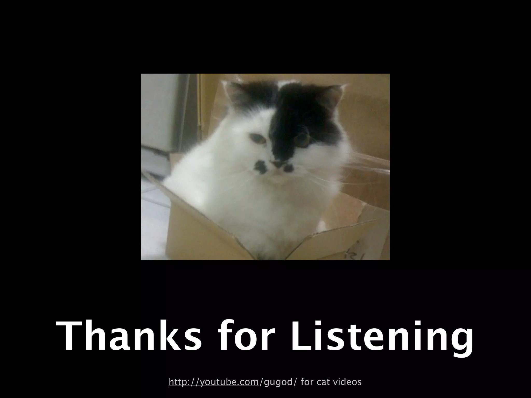 Thanks for Listening
     http://youtube.com/gugod/ for cat videos
 