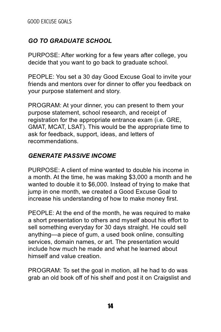 Good Excuse Goals Book Free Chapter