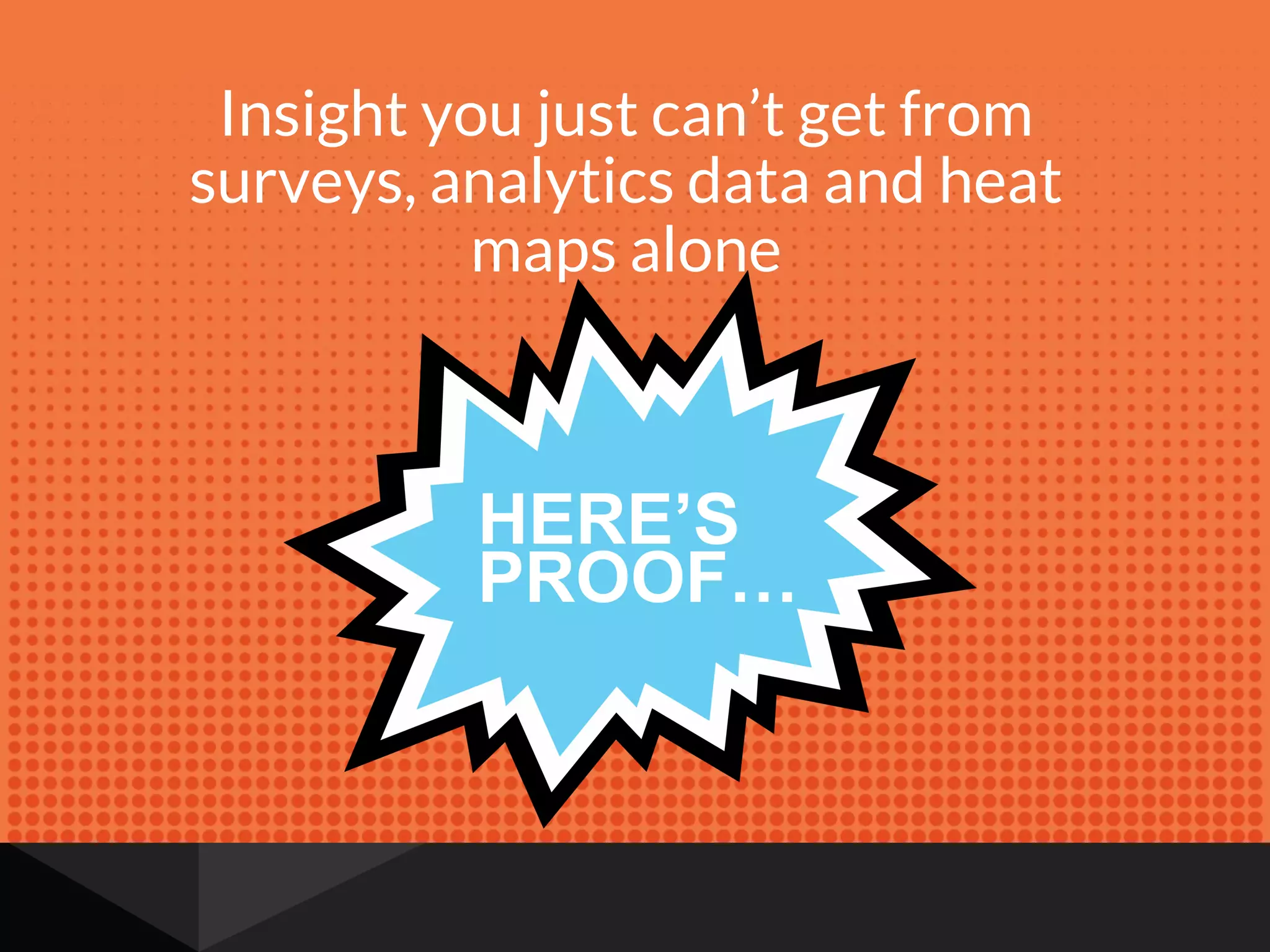 Insight you just can’t get from
surveys, analytics data and heat
maps alone
HERE’S&
PROOF…
 
