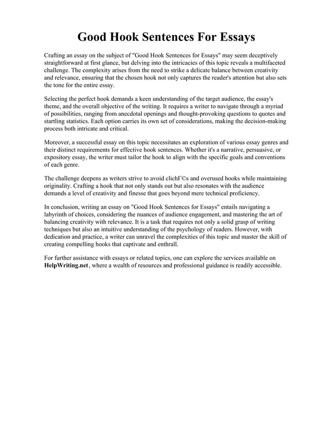 Good Hook Sentences For Essays PDF