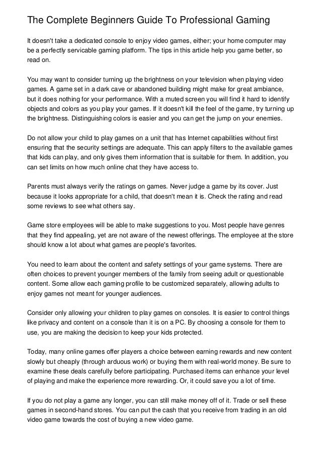 The Complete Beginners Guide To Professional Gaming - 