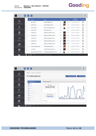 Cliente
Documento
Beacons – Mac-Address – XXXXXX
GOODING
GOODING TECHNOLOGIES Página 12 de 16
	
	
	
	
		
	
	
 