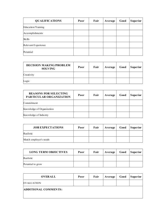 good interview appraisal job interview evaluation form
