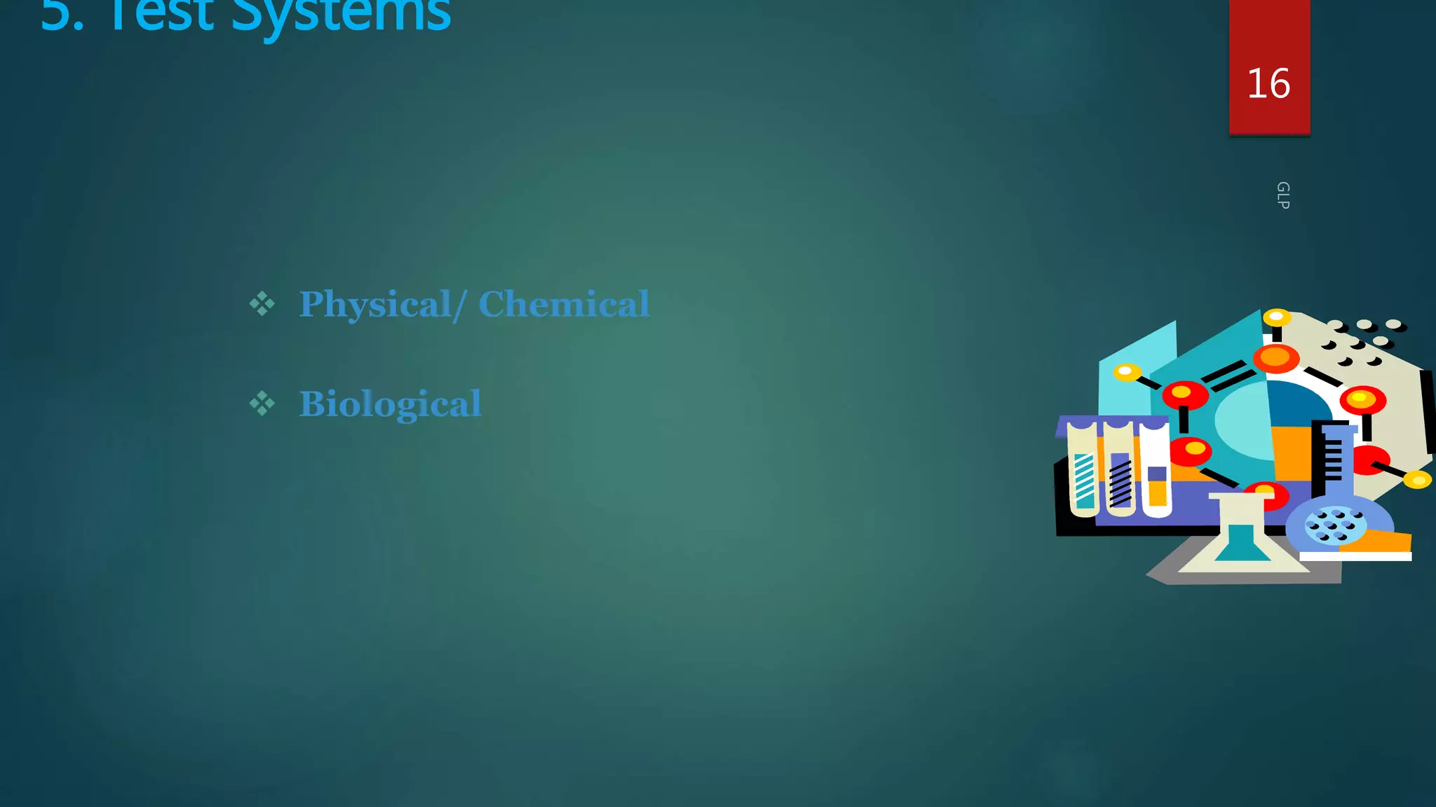 5. Test Systems
16
 Physical/ Chemical
 Biological
 