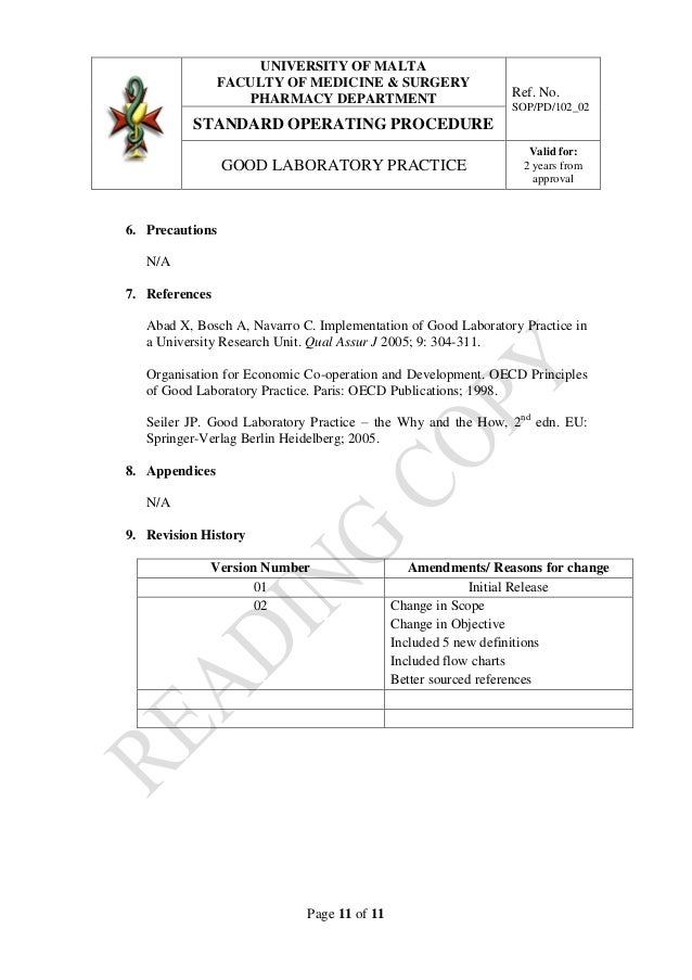 Good laboratory practice SOP