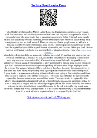 Good Leadership Essay | PDF
