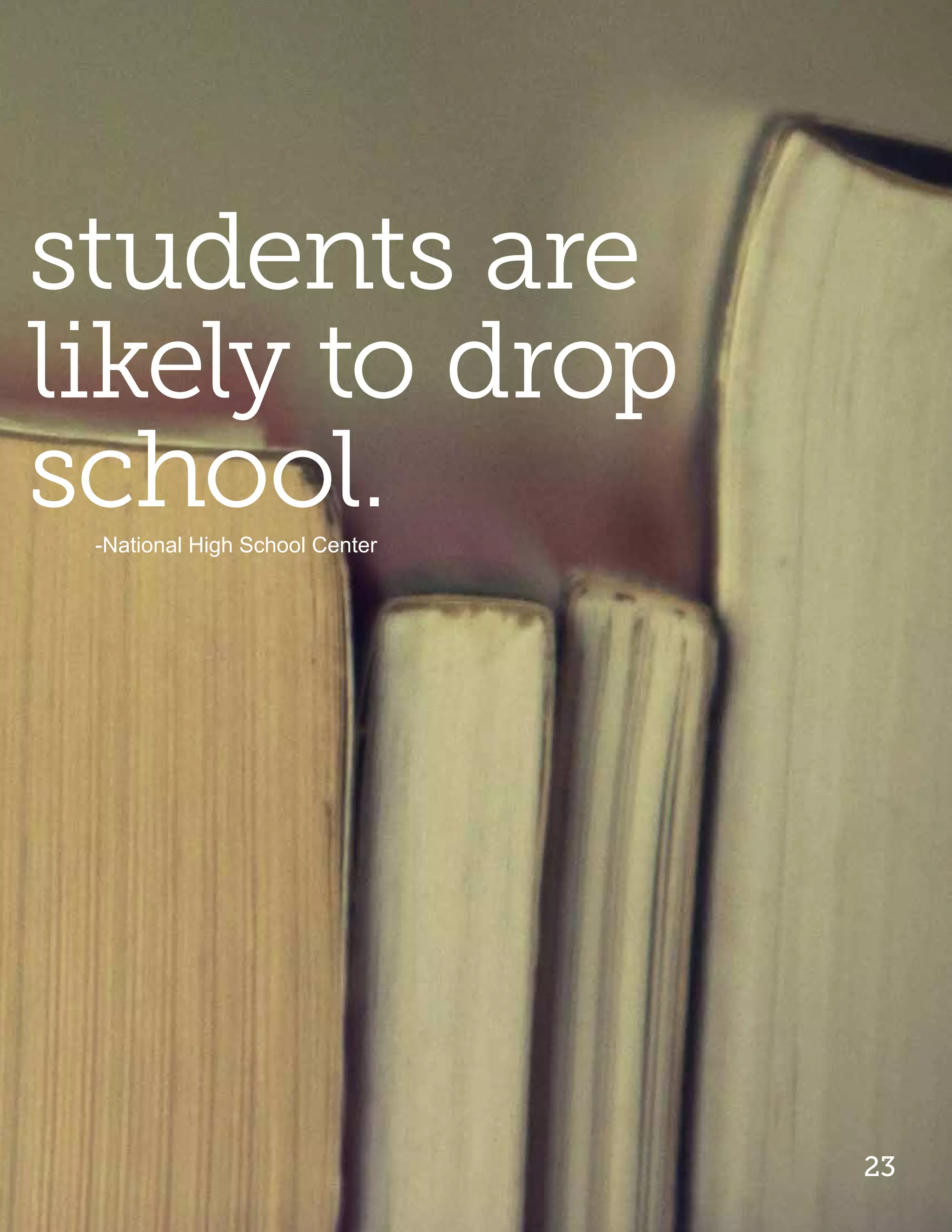 students are
likely to drop
school.
 -National High School Center




                                23
 
