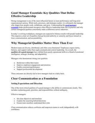 Consistent Manager Good Manager Essentials for Modern Teams | PDF