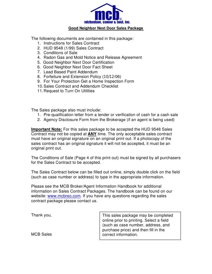 Good Neighbor Next Door Contract