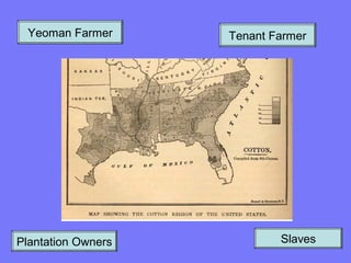 Yeoman Farmer Tenant Farmer
Plantation Owners Slaves
 
