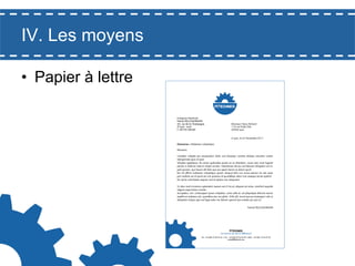 IV. Les moyens
•  Papier à lettre

 