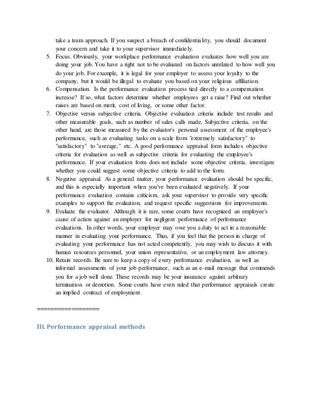 Good performance appraisal examples