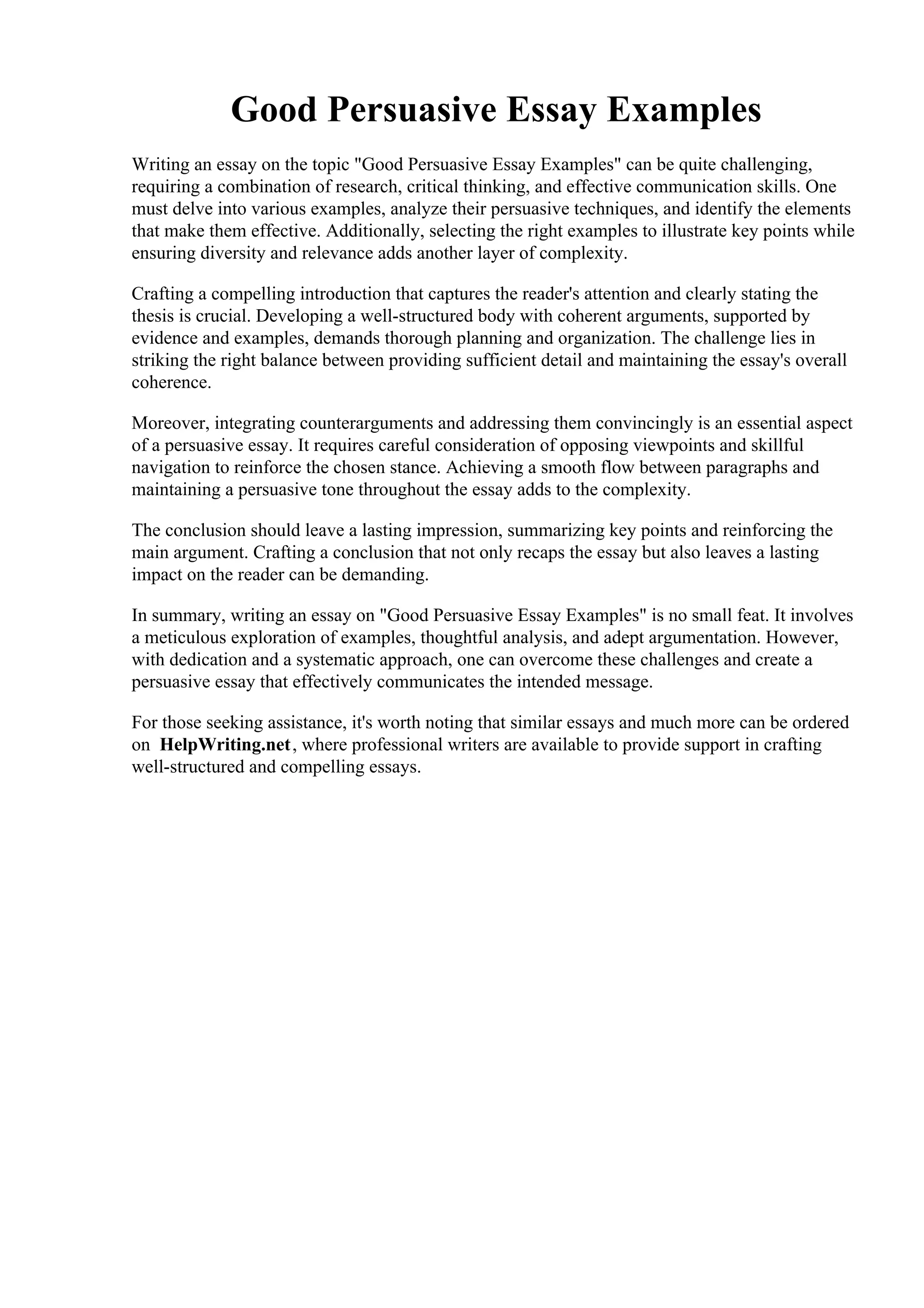 Good Persuasive Essay Examples. How to Write a Persuasive Essay - A ...