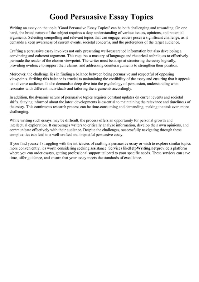 Good Persuasive Essay Topics | PDF