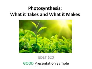 Photosynthesis:
What it Takes and What it Makes
EDET 620
GOOD Presentation Sample
 
