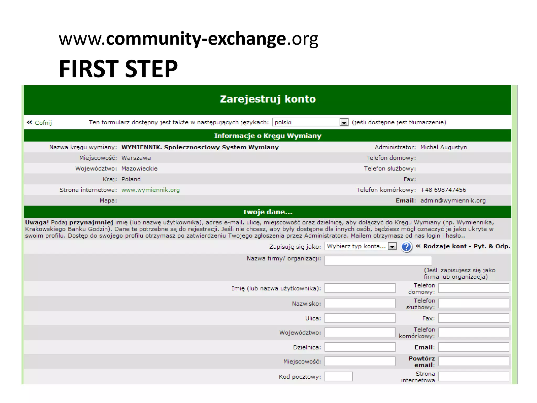 www.community-exchange.org
FIRST STEP