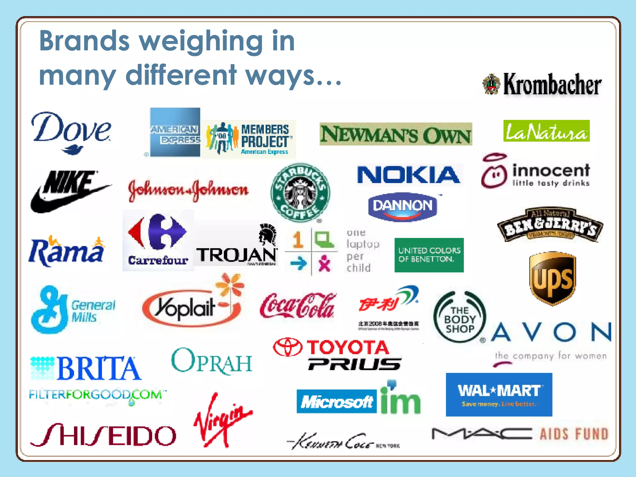 Brands weighing in  many different ways… 